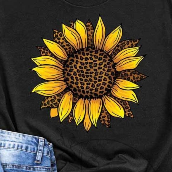Leopard Sunflower Tee Shirt, Sunflower Lovers T-Shirt - Picture 2 of 4